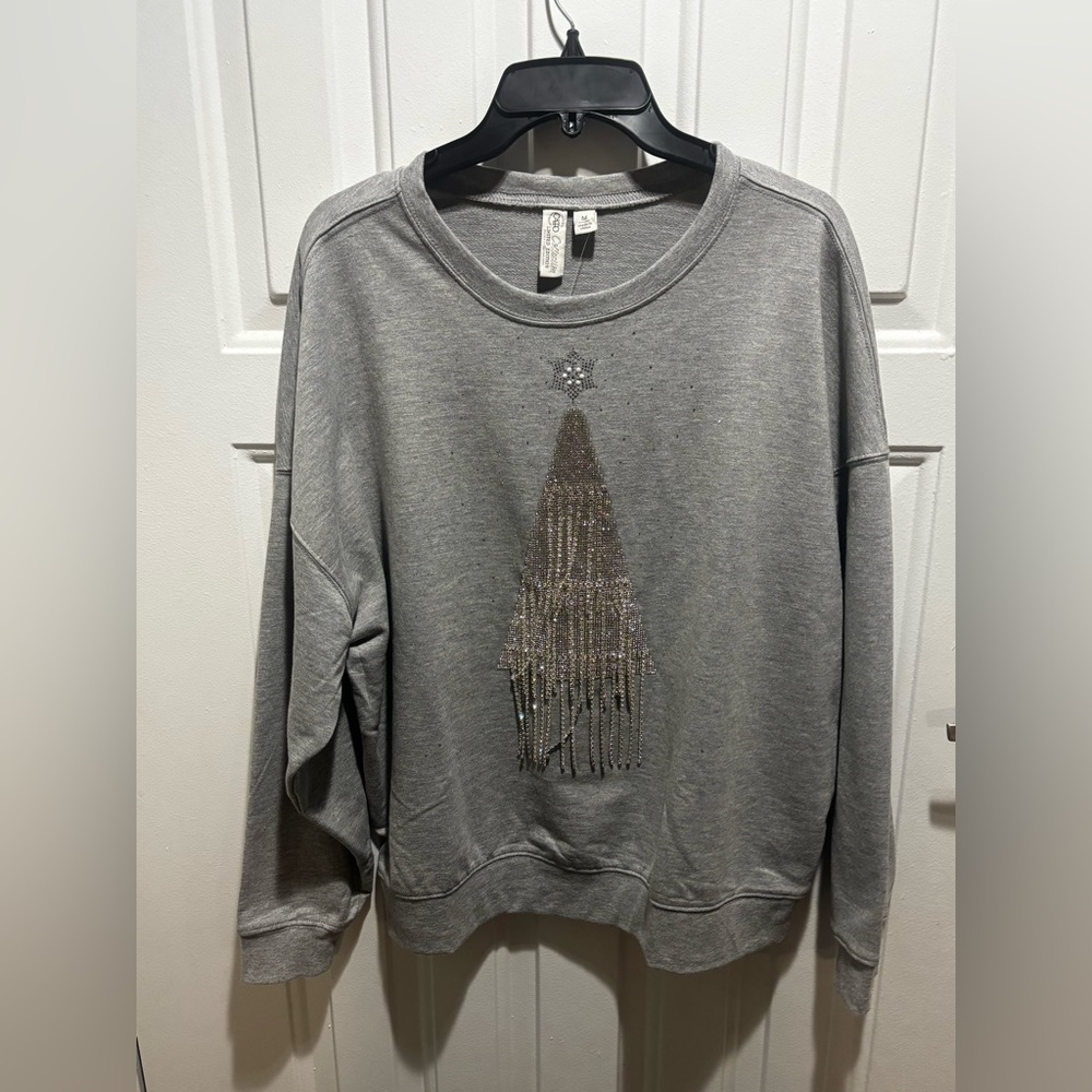Cato Gray Crewneck Sweater with Silver Detail (Women’s)